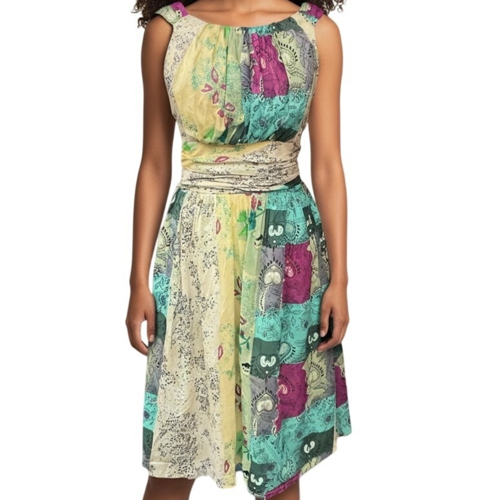 Anthropologie RAGA Floral Print Sequin Sheer Boho Chic Midi Dress Size Small NWT